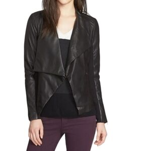 Trouvé Womens Drape Collar Black Leather Cropped Aysemmetrical Moto Jacket sz XS